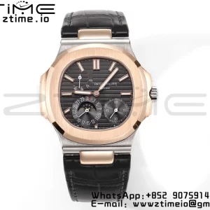 PATEK PHILIPPE Nautilus RG/SS 5712 GRF 1:1 Best Edition Moon Phase Gray Dial on Black Leather Strap A240 - Super Clone Watch | 1:1 Best Version