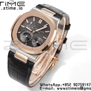 PATEK PHILIPPE Nautilus RG/SS 5712 GRF 1:1 Best Edition Moon Phase Gray Dial on Black Leather Strap A240 - Super Clone Watch | 1:1 Best Version
