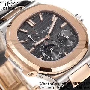 PATEK PHILIPPE Nautilus RG/SS 5712 GRF 1:1 Best Edition Moon Phase Gray Dial on Black Leather Strap A240 - Super Clone Watch | 1:1 Best Version