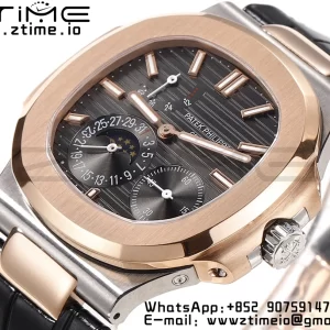 PATEK PHILIPPE Nautilus RG/SS 5712 GRF 1:1 Best Edition Moon Phase Gray Dial on Black Leather Strap A240 - Super Clone Watch | 1:1 Best Version