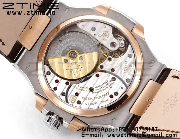 PATEK PHILIPPE Nautilus RG/SS 5712 GRF 1:1 Best Edition Moon Phase Gray Dial on Black Leather Strap A240 - Super Clone Watch | 1:1 Best Version
