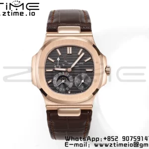 PATEK PHILIPPE Nautilus RG/SS 5712 GRF 1:1 Best Edition Moon Phase Gray Dial on Brown Leather Strap A240 - Super Clone Watch | 1:1 Best Version