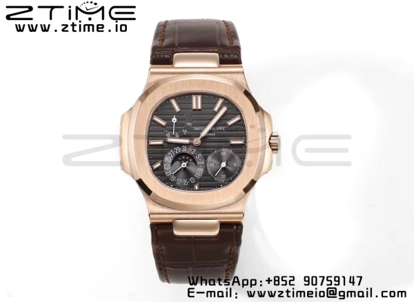 PATEK PHILIPPE Nautilus RG/SS 5712 GRF 1:1 Best Edition Moon Phase Gray Dial on Brown Leather Strap A240 - Super Clone Watch | 1:1 Best Version