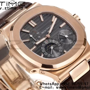 PATEK PHILIPPE Nautilus RG/SS 5712 GRF 1:1 Best Edition Moon Phase Gray Dial on Brown Leather Strap A240 - Super Clone Watch | 1:1 Best Version