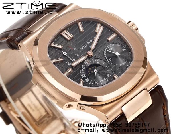 PATEK PHILIPPE Nautilus RG/SS 5712 GRF 1:1 Best Edition Moon Phase Gray Dial on Brown Leather Strap A240 - Super Clone Watch | 1:1 Best Version