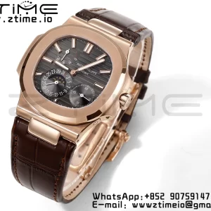 PATEK PHILIPPE Nautilus RG/SS 5712 GRF 1:1 Best Edition Moon Phase Gray Dial on Brown Leather Strap A240 - Super Clone Watch | 1:1 Best Version