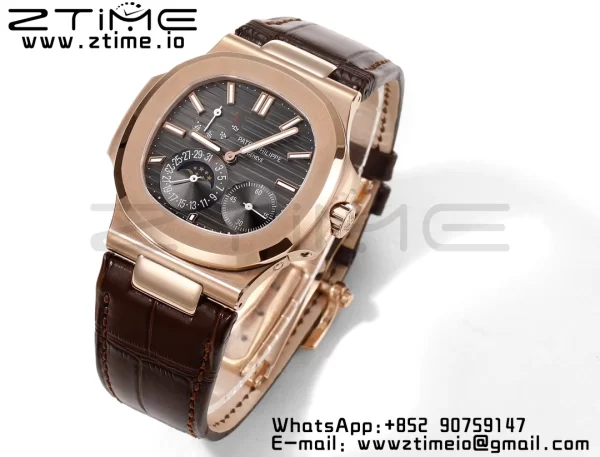 PATEK PHILIPPE Nautilus RG/SS 5712 GRF 1:1 Best Edition Moon Phase Gray Dial on Brown Leather Strap A240 - Super Clone Watch | 1:1 Best Version