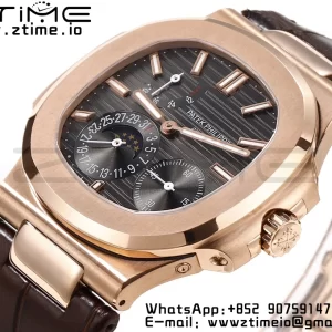 PATEK PHILIPPE Nautilus RG/SS 5712 GRF 1:1 Best Edition Moon Phase Gray Dial on Brown Leather Strap A240 - Super Clone Watch | 1:1 Best Version