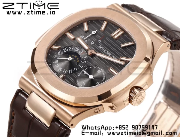 PATEK PHILIPPE Nautilus RG/SS 5712 GRF 1:1 Best Edition Moon Phase Gray Dial on Brown Leather Strap A240 - Super Clone Watch | 1:1 Best Version