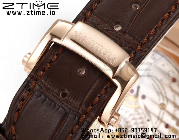 PATEK PHILIPPE Nautilus RG/SS 5712 GRF 1:1 Best Edition Moon Phase Gray Dial on Brown Leather Strap A240 - Super Clone Watch | 1:1 Best Version