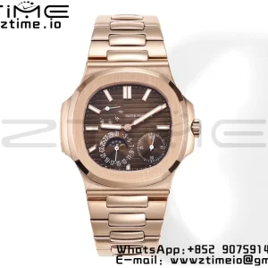 PATEK PHILIPPE Nautilus 5712 GRF 1:1 Best Edition Moon Phase Brown Dial on RG Bracelet A240 - Super Clone Watch | 1:1 Best Version
