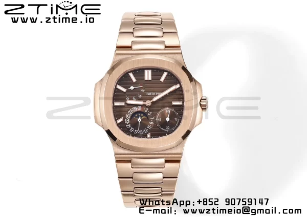 PATEK PHILIPPE Nautilus 5712 GRF 1:1 Best Edition Moon Phase Brown Dial on RG Bracelet A240 - Super Clone Watch | 1:1 Best Version