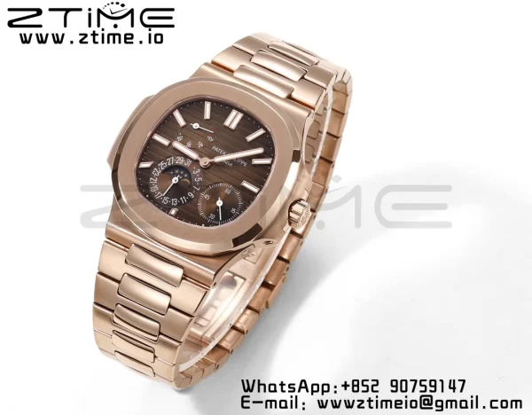 PATEK PHILIPPE Nautilus 5712 GRF 1:1 Best Edition Moon Phase Brown Dial on RG Bracelet A240 - Super Clone Watch | 1:1 Best Version