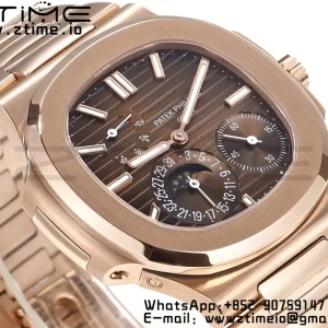 PATEK PHILIPPE Nautilus 5712 GRF 1:1 Best Edition Moon Phase Brown Dial on RG Bracelet A240 - Super Clone Watch | 1:1 Best Version