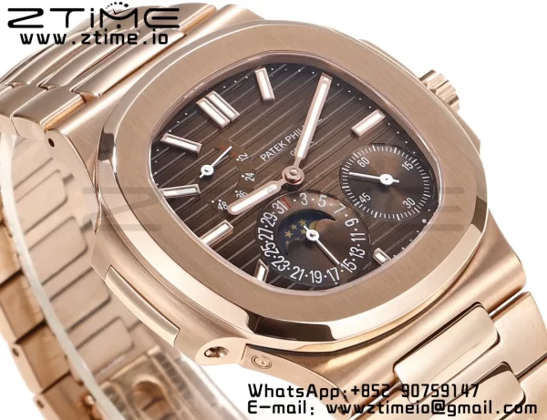 PATEK PHILIPPE Nautilus 5712 GRF 1:1 Best Edition Moon Phase Brown Dial on RG Bracelet A240 - Super Clone Watch | 1:1 Best Version