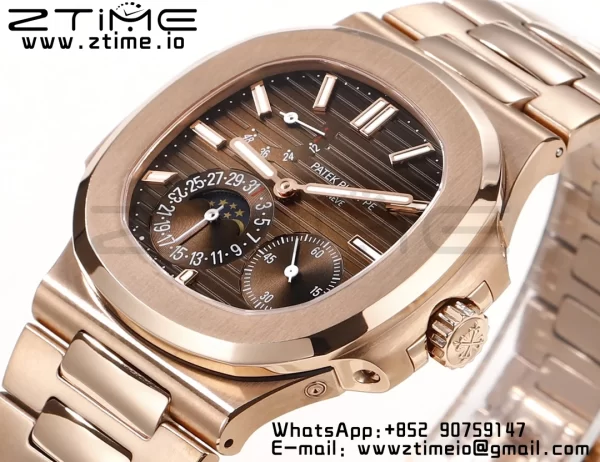 PATEK PHILIPPE Nautilus 5712 GRF 1:1 Best Edition Moon Phase Brown Dial on RG Bracelet A240 - Super Clone Watch | 1:1 Best Version