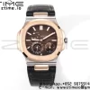 PATEK PHILIPPE Nautilus RG/SS 5712 GRF 1:1 Best Edition Moon Phase Brown Dial on Black Leather Strap A240 - Super Clone Watch | 1:1 Best Version