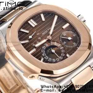 PATEK PHILIPPE Nautilus RG/SS 5712 GRF 1:1 Best Edition Moon Phase Brown Dial on Black Leather Strap A240 - Super Clone Watch | 1:1 Best Version