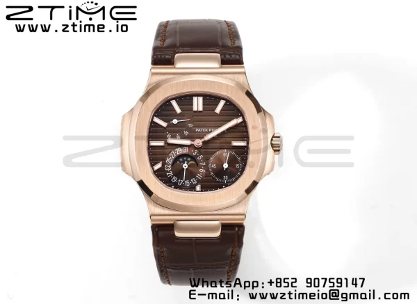 PATEK PHILIPPE Nautilus RG/SS 5712 GRF 1:1 Best Edition Moon Phase Brown Dial on Brown Leather Strap A240 - Super Clone Watch | 1:1 Best Version