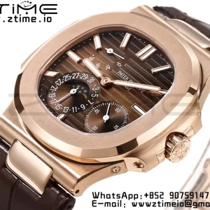PATEK PHILIPPE Nautilus RG/SS 5712 GRF 1:1 Best Edition Moon Phase Brown Dial on Brown Leather Strap A240 - Super Clone Watch | 1:1 Best Version