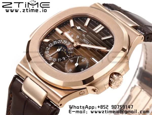 PATEK PHILIPPE Nautilus RG/SS 5712 GRF 1:1 Best Edition Moon Phase Brown Dial on Brown Leather Strap A240 - Super Clone Watch | 1:1 Best Version