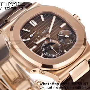 PATEK PHILIPPE Nautilus RG/SS 5712 GRF 1:1 Best Edition Moon Phase Brown Dial on Brown Leather Strap A240 - Super Clone Watch | 1:1 Best Version