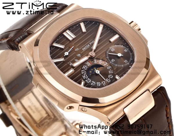 PATEK PHILIPPE Nautilus RG/SS 5712 GRF 1:1 Best Edition Moon Phase Brown Dial on Brown Leather Strap A240 - Super Clone Watch | 1:1 Best Version