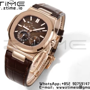 PATEK PHILIPPE Nautilus RG/SS 5712 GRF 1:1 Best Edition Moon Phase Brown Dial on Brown Leather Strap A240 - Super Clone Watch | 1:1 Best Version