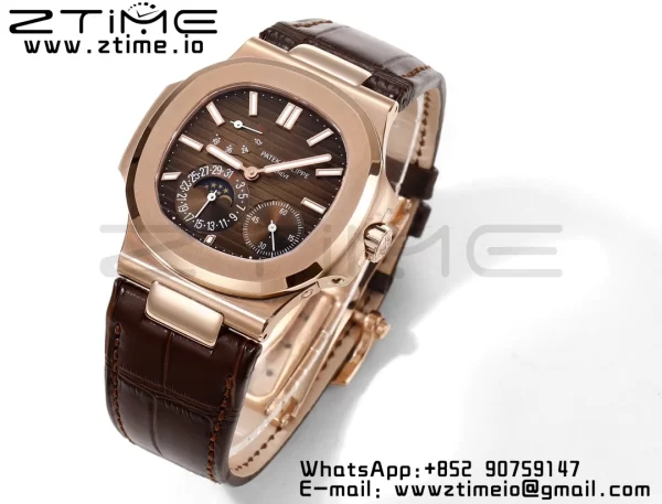 PATEK PHILIPPE Nautilus RG/SS 5712 GRF 1:1 Best Edition Moon Phase Brown Dial on Brown Leather Strap A240 - Super Clone Watch | 1:1 Best Version