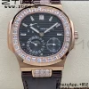 PATEK PHILIPPE Nautilus 5712 GRF 1:1 Best Edition Moon Phase Gray Dial Diamonds Bezel on Brown Leather Strap A240 - Super Clone Watch | 1:1 Best Version