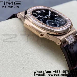 PATEK PHILIPPE Nautilus 5712 GRF 1:1 Best Edition Moon Phase Gray Dial Diamonds Bezel on Brown Leather Strap A240 - Super Clone Watch | 1:1 Best Version