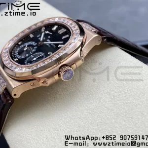 PATEK PHILIPPE Nautilus 5712 GRF 1:1 Best Edition Moon Phase Gray Dial Diamonds Bezel on Brown Leather Strap A240 - Super Clone Watch | 1:1 Best Version