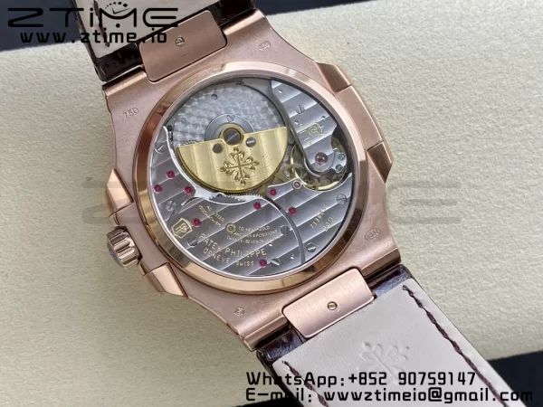 PATEK PHILIPPE Nautilus 5712 GRF 1:1 Best Edition Moon Phase Gray Dial Diamonds Bezel on Brown Leather Strap A240 - Super Clone Watch | 1:1 Best Version