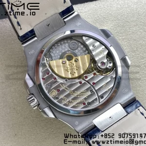 PATEK PHILIPPE Nautilus 5712 GRF 1:1 Best Edition Moon Phase Blue Dial Diamonds Bezel on Blue Leather Strap A240 - Super Clone Watch | 1:1 Best Version