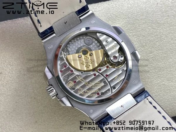 PATEK PHILIPPE Nautilus 5712 GRF 1:1 Best Edition Moon Phase Blue Dial Diamonds Bezel on Blue Leather Strap A240 - Super Clone Watch | 1:1 Best Version