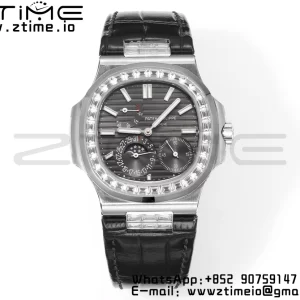 PATEK PHILIPPE Nautilus 5712 GRF 1:1 Best Edition Moon Phase Gray Dial Diamonds Bezel on Black Leather Strap A240 - Super Clone Watch | 1:1 Best Version