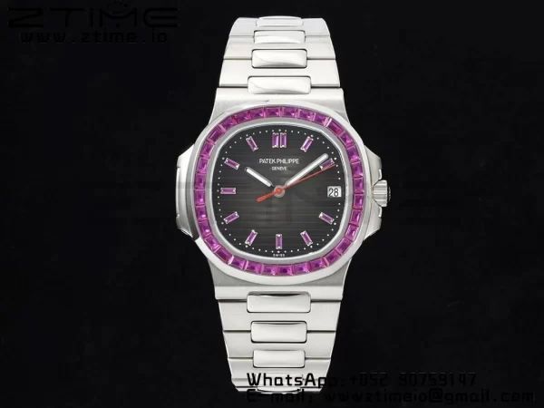 PATEK PHILIPPE Nautilus 5711 SS GRF 1:1 Best Edition Gray Dial Purple Diamonds Bezel on SS Bracelet 324CS - Super Clone Watch | 1:1 Best Version