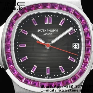 PATEK PHILIPPE Nautilus 5711 SS GRF 1:1 Best Edition Gray Dial Purple Diamonds Bezel on SS Bracelet 324CS - Super Clone Watch | 1:1 Best Version