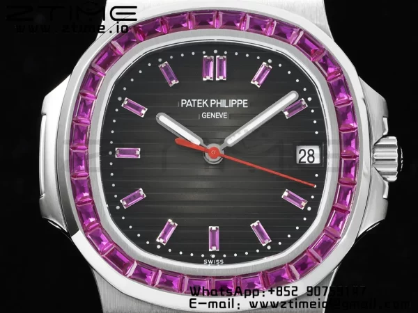 PATEK PHILIPPE Nautilus 5711 SS GRF 1:1 Best Edition Gray Dial Purple Diamonds Bezel on SS Bracelet 324CS - Super Clone Watch | 1:1 Best Version