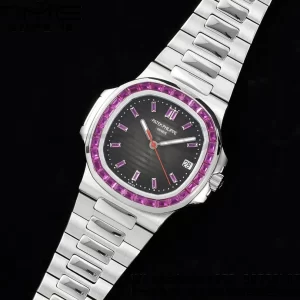 PATEK PHILIPPE Nautilus 5711 SS GRF 1:1 Best Edition Gray Dial Purple Diamonds Bezel on SS Bracelet 324CS - Super Clone Watch | 1:1 Best Version