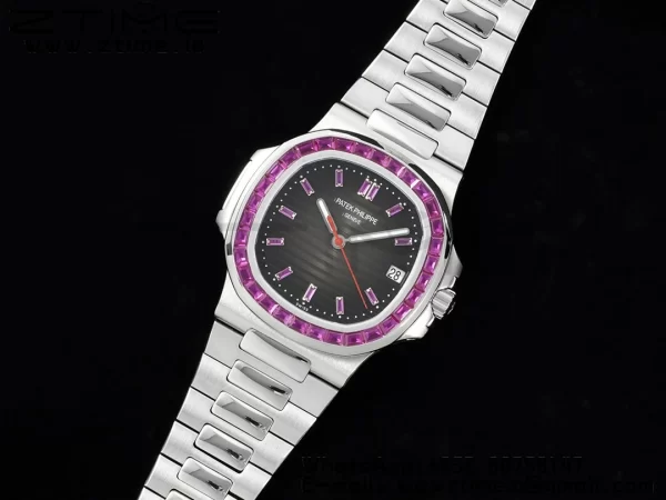 PATEK PHILIPPE Nautilus 5711 SS GRF 1:1 Best Edition Gray Dial Purple Diamonds Bezel on SS Bracelet 324CS - Super Clone Watch | 1:1 Best Version