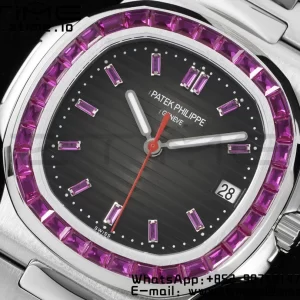 PATEK PHILIPPE Nautilus 5711 SS GRF 1:1 Best Edition Gray Dial Purple Diamonds Bezel on SS Bracelet 324CS - Super Clone Watch | 1:1 Best Version