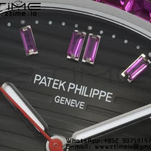 PATEK PHILIPPE Nautilus 5711 SS GRF 1:1 Best Edition Gray Dial Purple Diamonds Bezel on SS Bracelet 324CS - Super Clone Watch | 1:1 Best Version