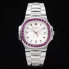 PATEK PHILIPPE Nautilus 5711 SS GRF 1:1 Best Edition White Dial Purple Diamonds Bezel on SS Bracelet 324CS - Super Clone Watch | 1:1 Best Version