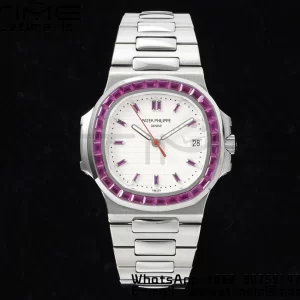 PATEK PHILIPPE Nautilus 5711 SS GRF 1:1 Best Edition White Dial Purple Diamonds Bezel on SS Bracelet 324CS - Super Clone Watch | 1:1 Best Version
