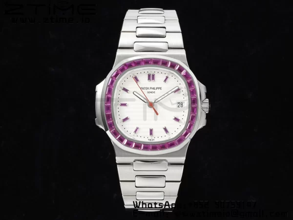 PATEK PHILIPPE Nautilus 5711 SS GRF 1:1 Best Edition White Dial Purple Diamonds Bezel on SS Bracelet 324CS - Super Clone Watch | 1:1 Best Version