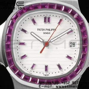 PATEK PHILIPPE Nautilus 5711 SS GRF 1:1 Best Edition White Dial Purple Diamonds Bezel on SS Bracelet 324CS - Super Clone Watch | 1:1 Best Version