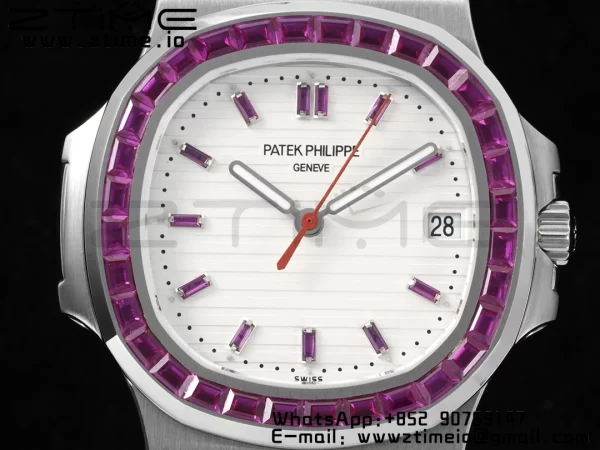 PATEK PHILIPPE Nautilus 5711 SS GRF 1:1 Best Edition White Dial Purple Diamonds Bezel on SS Bracelet 324CS - Super Clone Watch | 1:1 Best Version