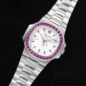 PATEK PHILIPPE Nautilus 5711 SS GRF 1:1 Best Edition White Dial Purple Diamonds Bezel on SS Bracelet 324CS - Super Clone Watch | 1:1 Best Version