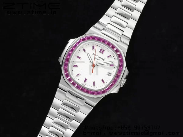 PATEK PHILIPPE Nautilus 5711 SS GRF 1:1 Best Edition White Dial Purple Diamonds Bezel on SS Bracelet 324CS - Super Clone Watch | 1:1 Best Version